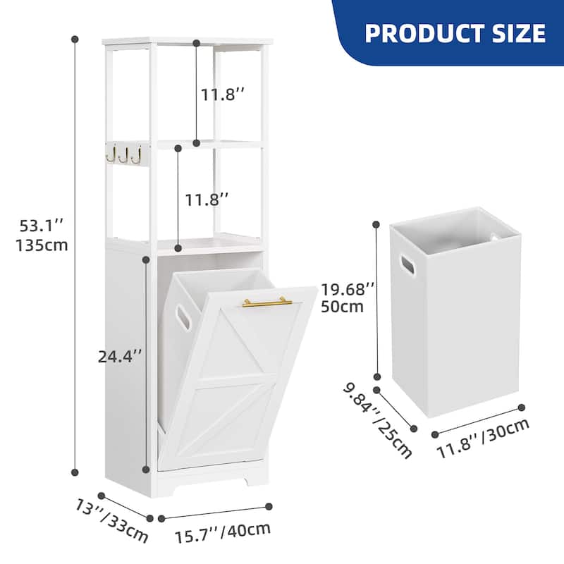 Moasis 53"H 3-Tier Tilt Out Laundry Hamper Bathroom Storage Shelf Cabinet with Basket