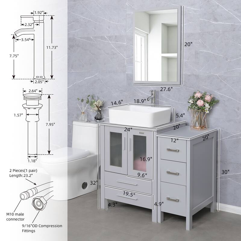 72" Bathroom Vanity Set Vessel Sink Cabinet Mirror Combo