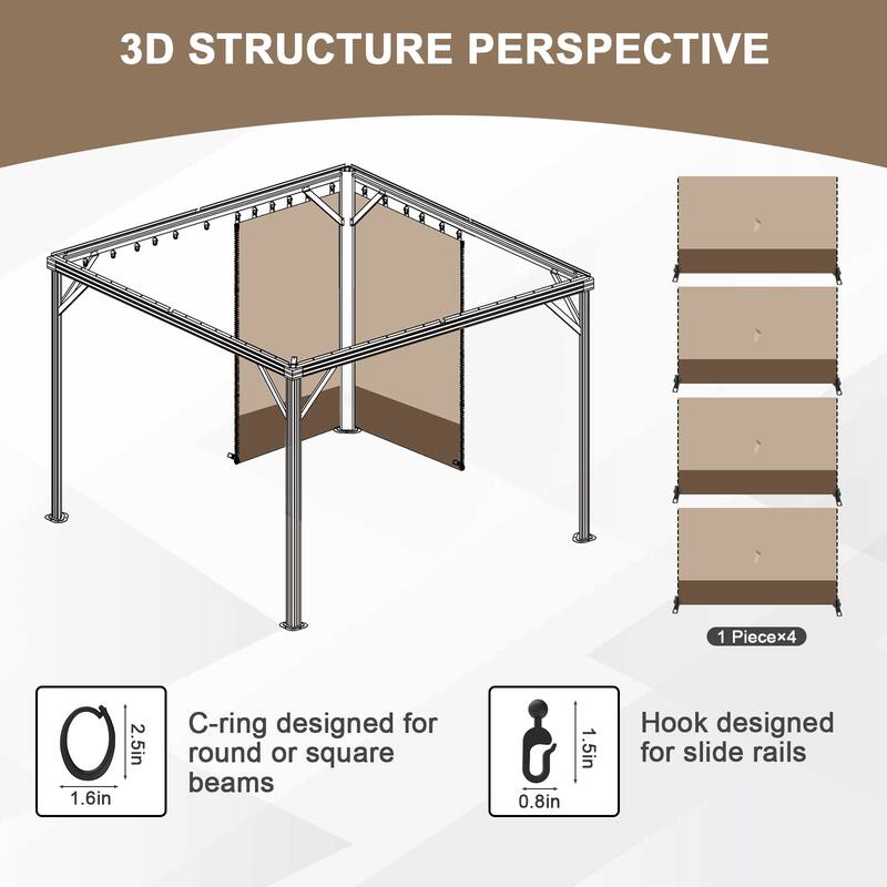Aoodor Gazebo Curtain Replacement-Universal 4-Panel Sidewalls, Curtain Only