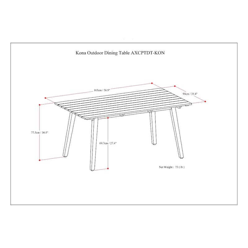 WyndenHall Nina 65 inch Wide Contemporary Outdoor Dining Table in Light Teak - 35.4" D x 65" W x 30.5" H