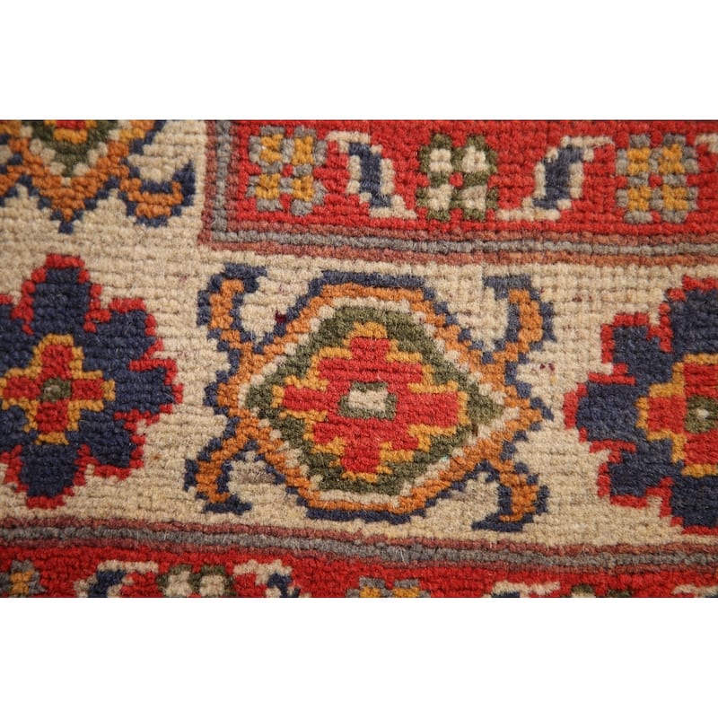 Geometric Kazak Accent Rug Hand-Knotted Grey Wool Carpet - 2'8"x 4'2"