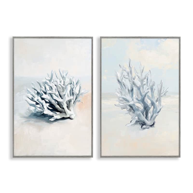 Stupell Faded White Coral Branches Framed Giclee Art Design By Ramona Murdock (Set of 2) - 20 x 30 - Grey