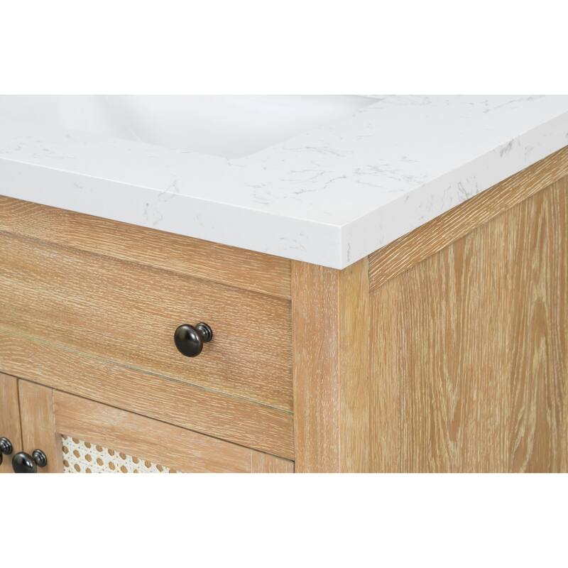31" Cane Paneled Bathroom Vanity with Engineered Stone Top - 31 L x 22 D x 34 H