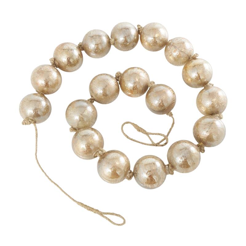 Glass Handmade Round Extra Long Frosted Orb Beaded Garland with Tassel with Knotted Jute Rope - Roche River Decor - Brown - 91"L