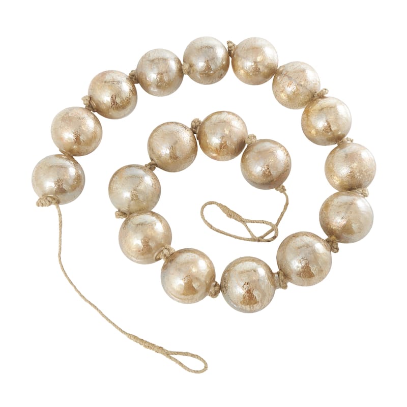 White Glass Handmade Round Extra Long Frosted Orb Beaded Garland with Tassel with Knotted Jute Rope