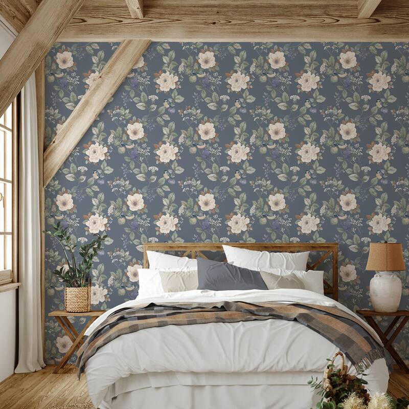 Belgravia Decor Bramble Blue Floral Wallpaper