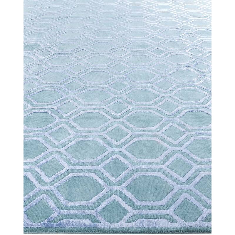 Modern One-of-a-Kind Handmade Area Rug - Blue, 9' 3" x 12' 1" - 9' 3" x 12' 1"