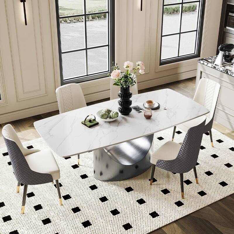 63"-94" Hobart Modern Dining Table with Rectangular Sintered Stone Tabletop and Carbon Steel Leg for 4-10