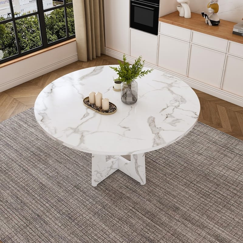 47.24" Farmhouse MDF Circle Round Dining Table