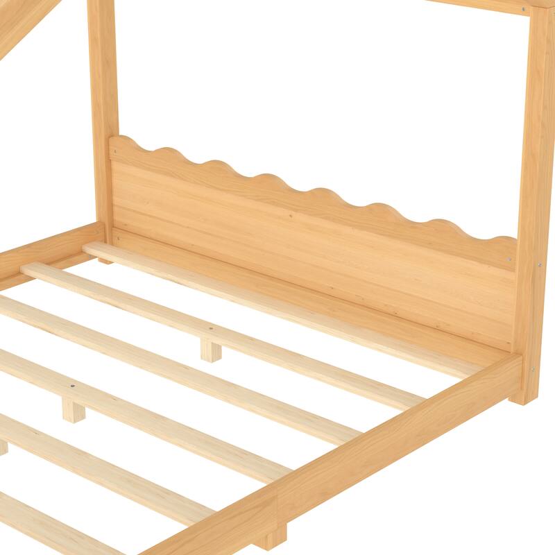 Roomfitters House Floor Bed with Support Slats, Solid Wood Open Frame Design