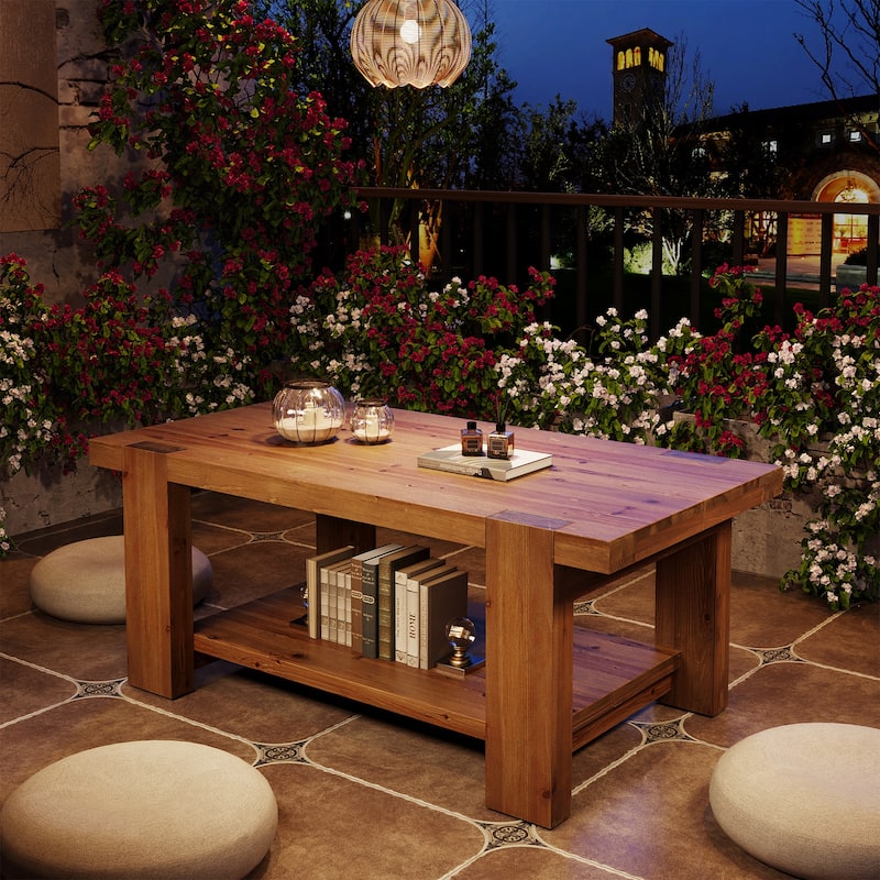 Solid Wood Coffee Table with Storage Shelf