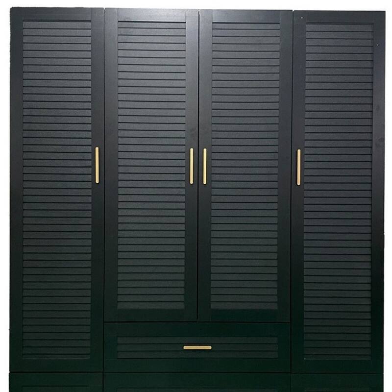 HomeRoots 71" Black Plantation Shutter Wood Four Door Four Drawer Combo Dresser
