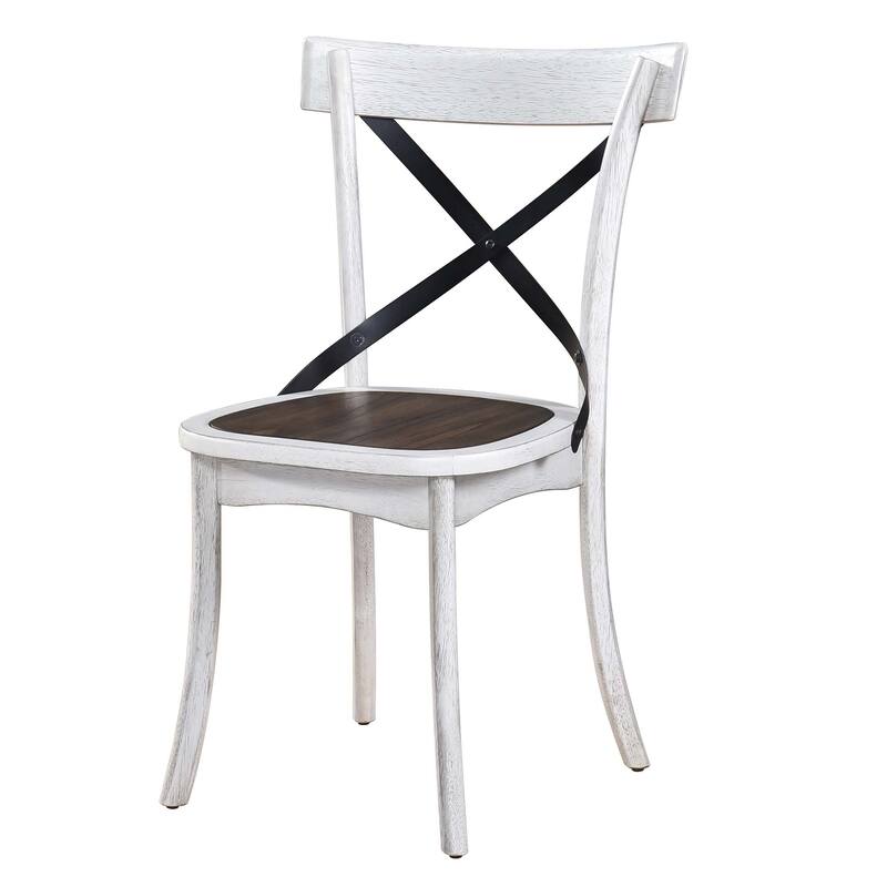 Rustic Modern Farmhouse Design Dining Side Chair with Metal X Design and Weathered Wood Finish