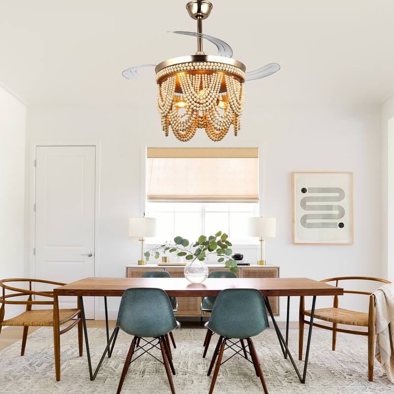 Bella Depot 42" Bohemian Retractable Ceiling Fan with Remote and Light 6-speed Reversible DC Motor