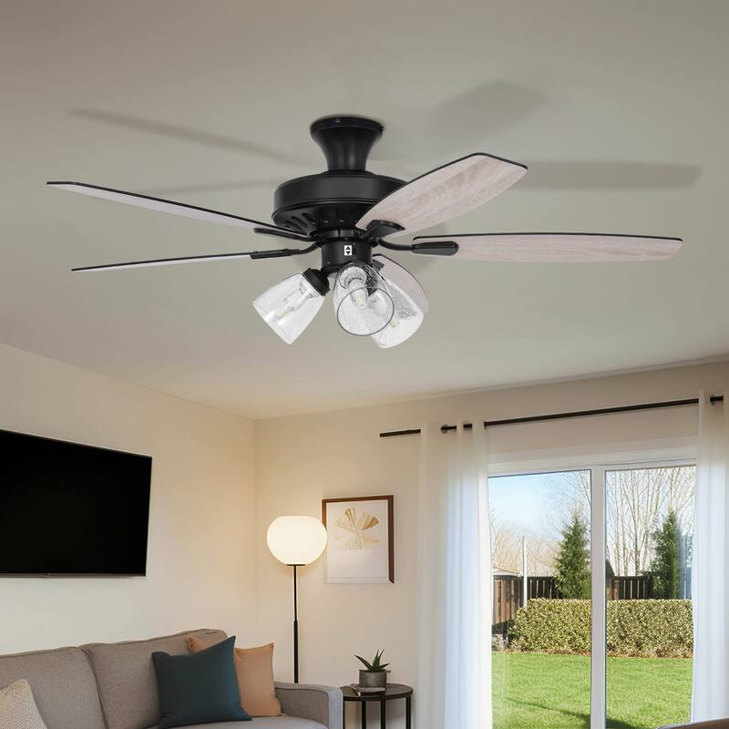 Moasis Farmhouse LED Ceiling Fan with Light And Clear Seeded Glass Light Kit