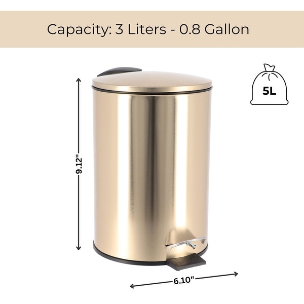 Brushed Gold Trash Can Soft Close Lid 3 Liters (0.8 Gallon) - 0.8