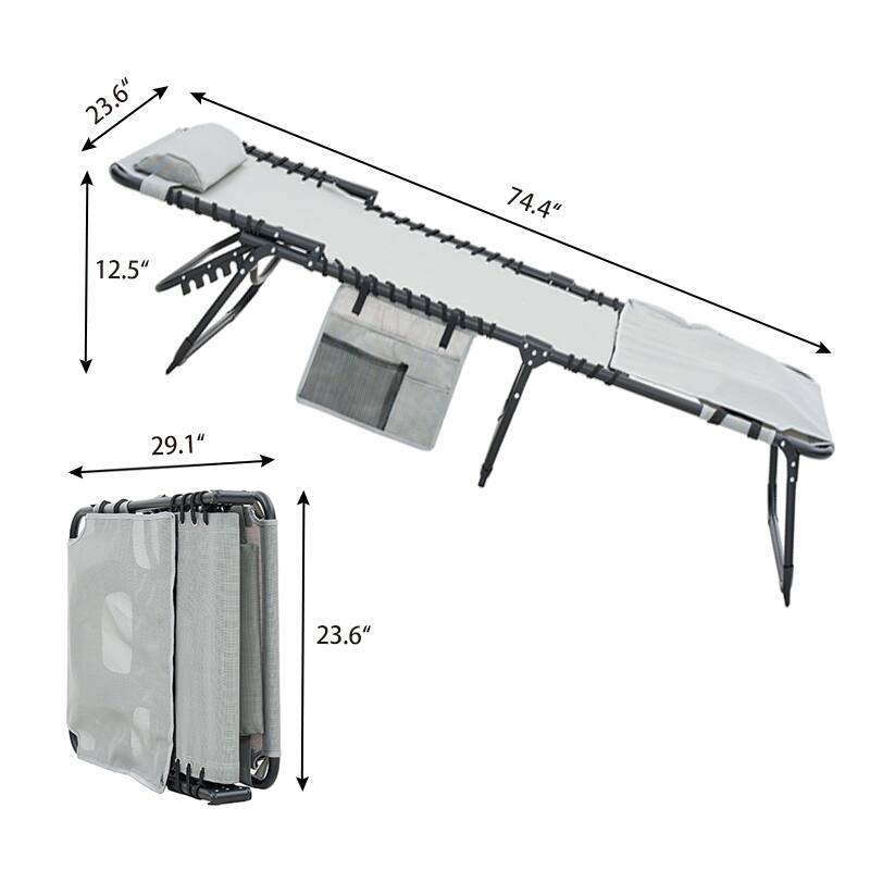 Folding Lounge Chair with Canopy, Patio Sun Tanning Chair, Outdoor Reclining Chair with Position Adjustable Backrest for Beach