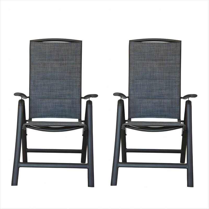 Folding Patio Chairs Set of 2, Aluminium Frame Reclining Sling Lawn Chairs with Adjustable High Backrest - Dark Brown