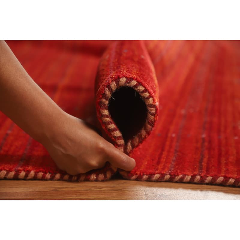 Hand Knotted Oriental 100% Wool Carpet Tribal Tribal Red Gabbeh Area Rug - 9' 5'' X 8' 1''