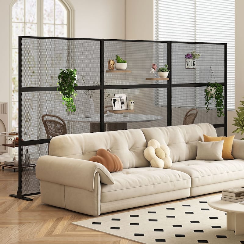 Black Metal Freestanding Privacy Screen Panel for Indoor and Outdoor Use - 48” x 16” x 72” (L x W x H)