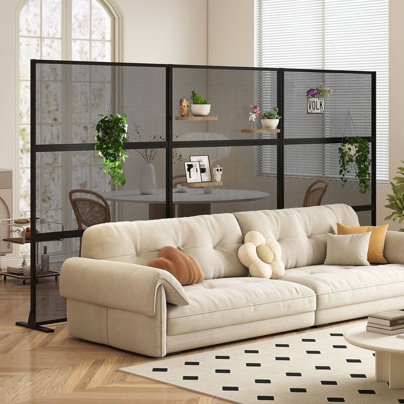 Set of 2 Black Metal Privacy Screen Panel Set with Freestanding Base and Multi-Use Design - 48” x 16” x 72” (L x W x H)