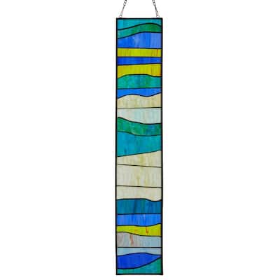 Geometric Waves River of Goods Stained Glass Window Panel - 6.25" x 0.25" x 36"
