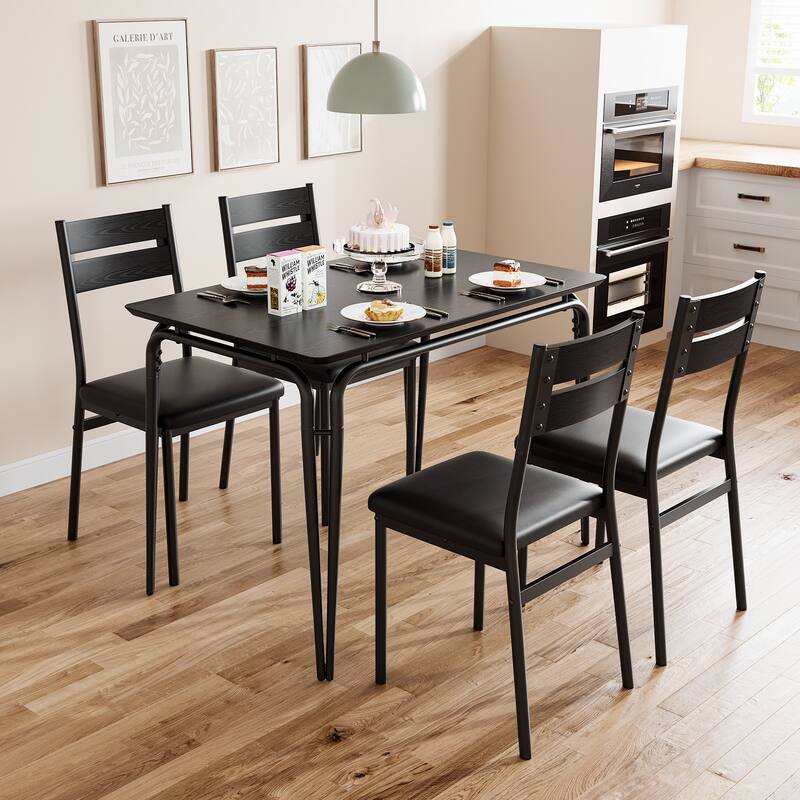 Dining Table for 4, Small Table and Chairs Set of 5, Dinette Set for 4, 5 Piece Kitchen & Dining Room Sets - 43.3x27.5x30in - Black