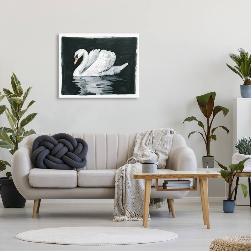 Stupell Beautiful Swan Black Reflection Canvas Wall Art by Grace Popp