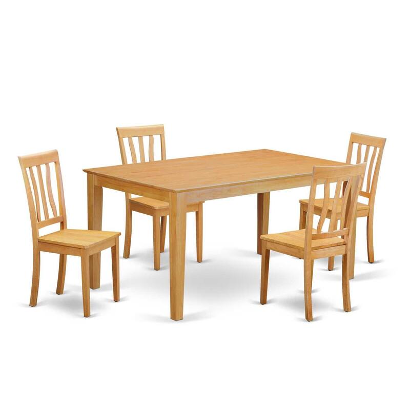 HomeStock 5-Pc Natural Oak Finish Solid Wood Top - Dining Room Set - Seats 4