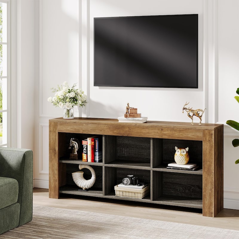 63-inch Horizontal Wood Bookshelf, Industrial Long Bookcase