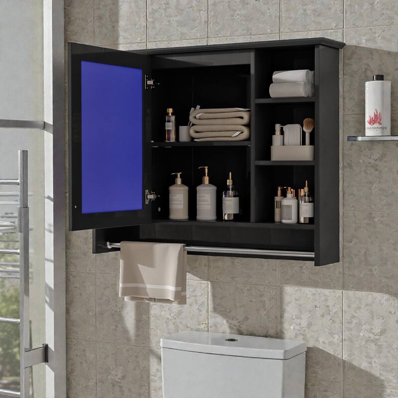 Modern 3 in 1 Bathroom Mirror Medicine Cabinet Wall Mounted, 36 Inch Storage Cabinet with Towel Bar