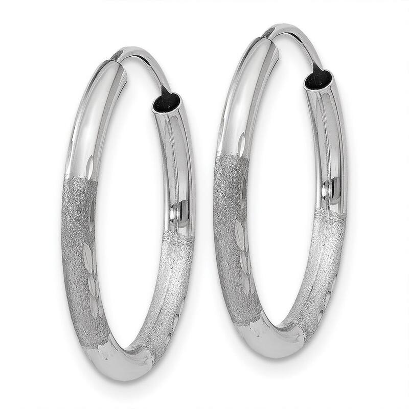 Curata 14k White Gold 2x18mm Diamond-Cut Endless Hoop Earrings