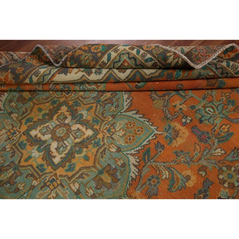 Hand Knotted Oriental 100% Wool Carpet Traditional Floral Oranges & Rust Hamedan Area Rug - 9' 6'' X 6' 6''