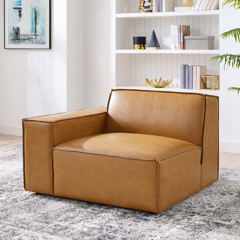 Restore Left-Arm Vegan Leather Sectional Sofa Chair - Tan