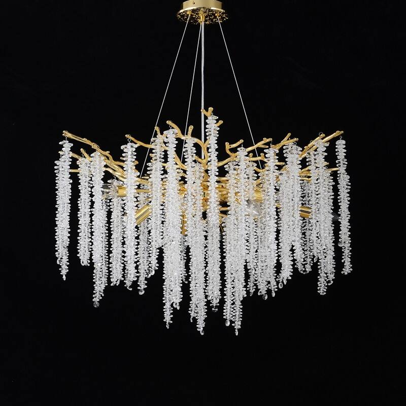Golden Crystal Branch Chandelier Luxury Adjustable Lighting for Grand Entryways