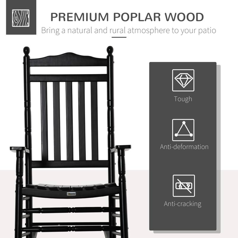 Outsunny Traditional Wooden High-Back Rocking Chair for Porch, Indoor/Outdoor - 26.25" x 34" x 45.75"
