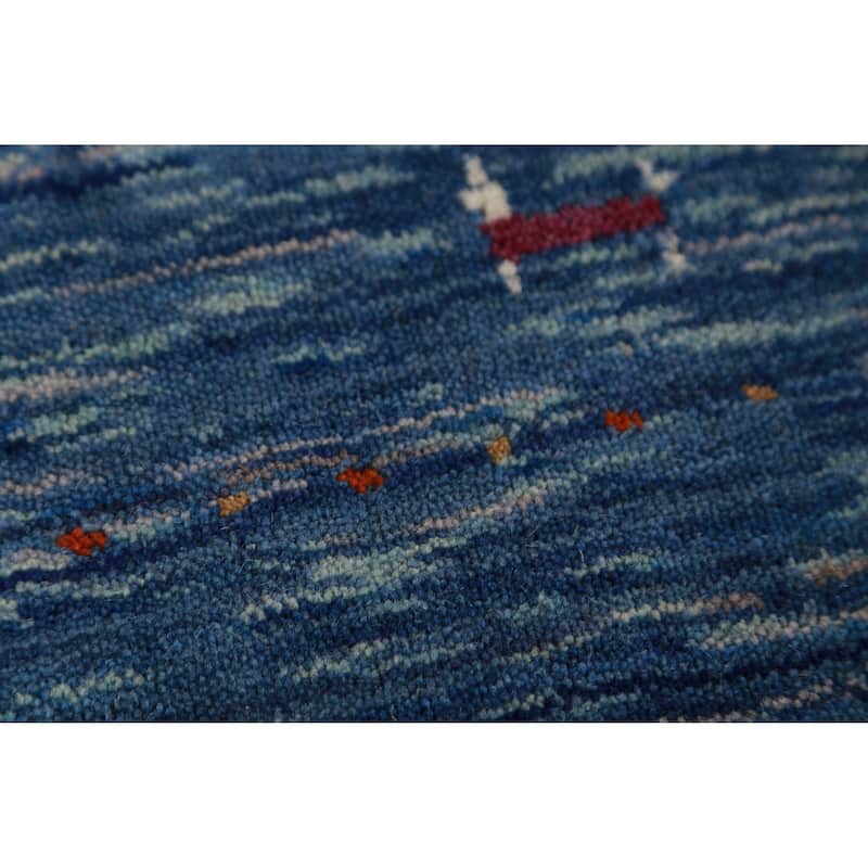Hand Knotted Oriental 100% Wool Carpet Tribal Tribal Navy Blue & Blues Gabbeh Runner Rug - 9' 9'' X 2' 7''