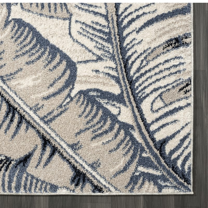 Abani Rugs Sedona SED220A Tropical Leaf Blue Beige Area Rug
