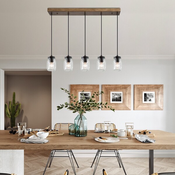 Modern Farmhouse 5-Light Glass Jar Kitchen Island Pendant Light for