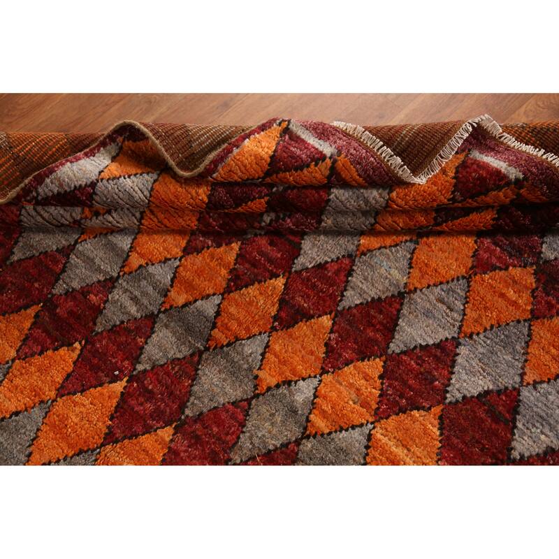 Orange Trellis Moroccan Oriental Area Rug Hand-Knotted Wool Carpet - 6'4" x 9'9"
