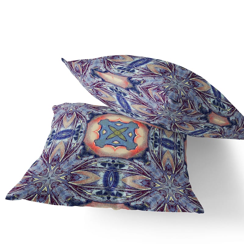 HomeRoots Set of Two 16" X 16" Blue and Pink Blown Seam Floral Indoor Outdoor Throw Pillow - 16.00' X '16.00' X '5.00