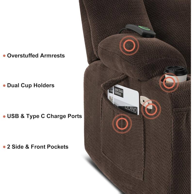 MCombo Electric Power Recliner Chair with Massage & Heat, Plush Fabric 8015