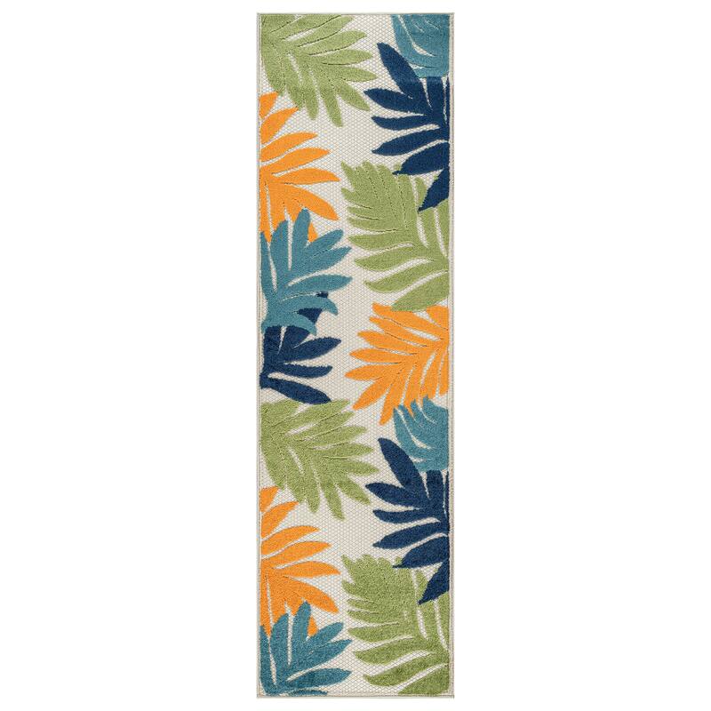 World Rug Gallery Indoor/Outdoor High-Low Textured Area Rug, Palm Easy-Clean Patio Rug