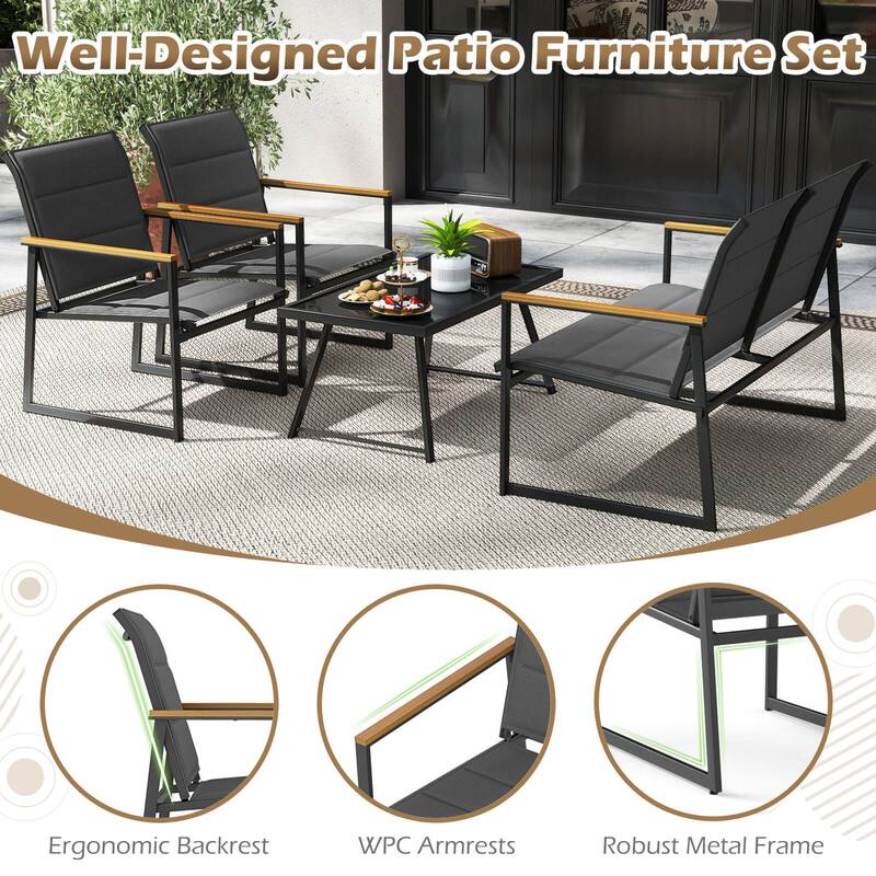 Costway 4 PCS Patio Furniture Set with Padded Fabric Seat & - See Details