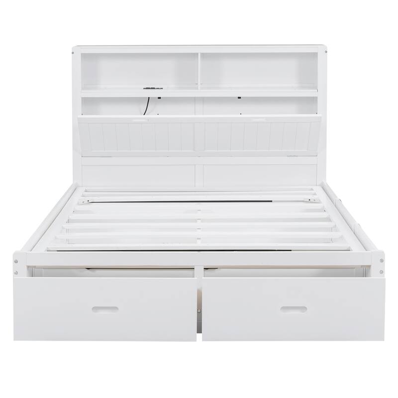 Wood Queen Size Hydraulic Platform Bed with Storage LED Headboard