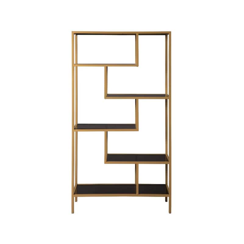 Frankwell Gold Finished Glass/Metal Tiered Open Shelf Bookcase - 36" W x 12" D x 70" H