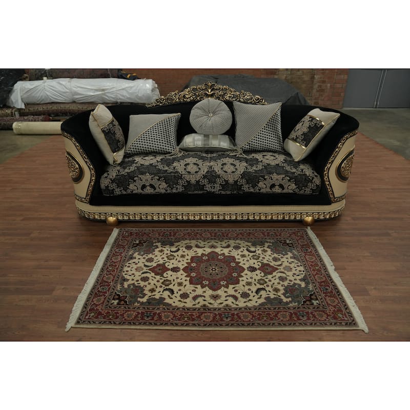 Hand Knotted Oriental 100% Wool Carpet Traditional Floral Beige & Ivories Tabriz Area Rug - 5' 3'' X 3' 4''