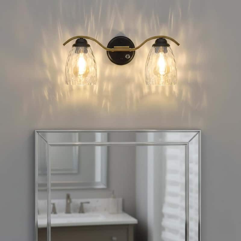 Teamson Home 2-Light Bathroom Vanity Wall Sconce, Dimmable LED Fixture for Modern Bath, Mirror, and Powder Room Lighting - Black and Brass