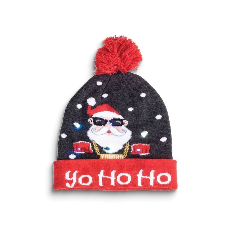 Curata Yo Ho Ho Santa with Sunglasses Led Lighted Beanie Hat