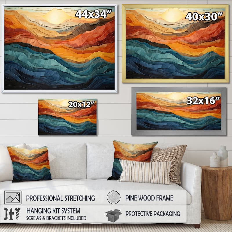Designart "Coral Teal Bold Mountains Landscape" Modern Canvas Wall Art